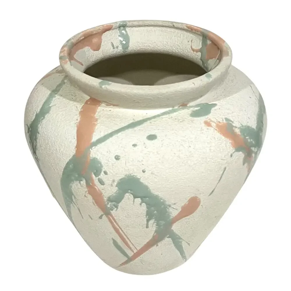 Harris Potteries Vintage 80s Ceramic Vase Post Modern Splatter Textured Pottery